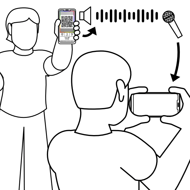 Illustration depicting the use of the audible data signal in video recording by two people