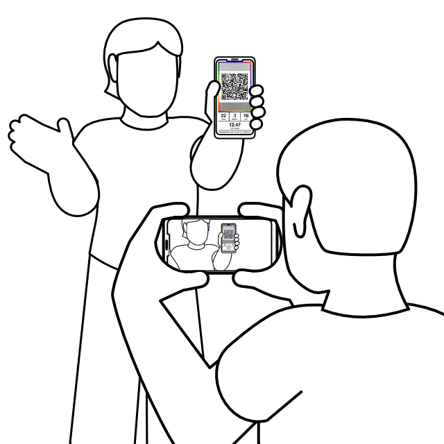 Illustration depicting the use of the QR code by two people