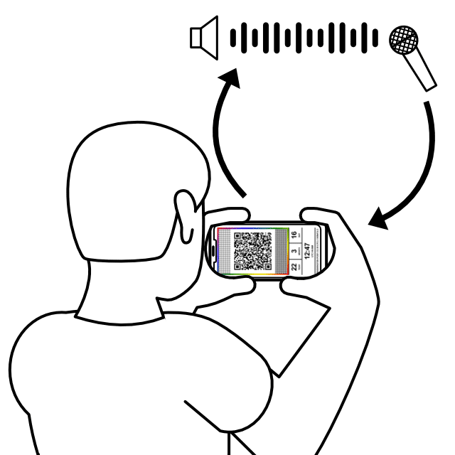 Illustration depicting the use of the audible data signal in video recording by one person